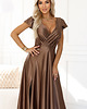 sukienki maxi damskie 411-14 CRYSTAL satynowa długa suknia z dekoltem - mocha mousse - XXXL 3