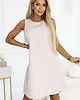 sukienki midi damskie 296-17 VICTORIA Trapezowa sukienka bez rękawów z paskiem - beżowa 2