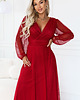 sukienki maxi damskie 684-1 NERISSA elegancka tiulowa sukienka maxi z kopertowym dekoltem - bordo 7