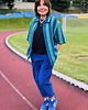 spodnie materiałowe damskie Sztruksowe spodnie Baggy Kobalt 6