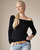 bluzki z długim rękawem damskie Czarna dopasowana długi rękaw szeroki dekolt 1