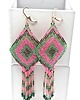 kolczyki szklane Neonowy Róż z Mięta - Romby z Kryształkami 3