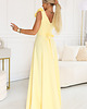 sukienki maxi damskie 643-5 Elegancka wieczorowa suknia maxi z rozcięciem i różami - żółta 3