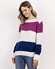 swetry damskie  Sweter w szerokie, kontrastowe pasy - SWE290 ecru/kobalt/fuksja MKM 2