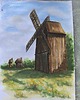 grafiki i ilustracje Akwarela Wiatrak Wielkopolska Architektura Ludowa Krajobraz 30x42 Prezent 1