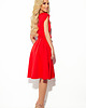 sukienki midi damskie 348-4 SCARLETT - rozkloszowana sukienka z kopertowym dekoltem - CZERWONA 2