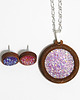 komplet biżuterii Druzy fioletowe i różowe, drewno - naszyjnik i kolczyki 1