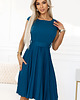 sukienki midi damskie 311-17 LILA Klasyczna plisowana sukienka z krótkim rękawkiem - morska 1