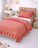 kocyki, kołderki, pościel dla dzieci Lniana pościel dziecięca z falbanką - koralowy 2