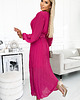 sukienki maxi damskie 414-4 KLARA plisowana sukienka z paskiem i dekoltem - FUKSJA 2