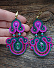 kolczyki soutache Fuksja, cyklamen i zieleń- kolczyki sutasz 6