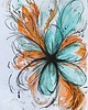 grafiki i ilustracje Abstrakcja Nowoczesna Kwiat Jesień Obraz Akwarela Turkus Pomarańcz A3 30x42 2