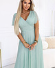 sukienki maxi damskie 635-8 MELANIA błyszcząca suknia z dekoltem i krótkim rękawem - pistacja 5