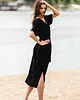 sukienki midi damskie Bawełniana Czarna Sukienka Midi Dekolt Wycięcie 1