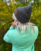 czapki damskie Bawełniana czapka beanie logo ekoskórka Ciemny szary 6