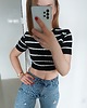 topy damskie CROP TOP Z KRÓTKIM RĘKAWEM I265 CZARNO-BIAŁY 3