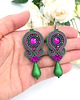 kolczyki soutache Cleo kolczyki sutaszowe kolorowe zielono fuksjowe z łezką 1
