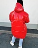 kurtki damskie Czerwona błyszcząca mega oversize ciepła długa kurtka płaszcz 5