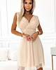sukienki mini damskie 541-3 CELESTINA Elegancka tiulowa sukienka z dekoltem i kokardką - BEŻOWA 2
