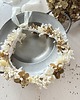 wianki komunijne Wianek na komunię z suszonych i stabilizowanych kwiatów biało - złoty 1