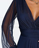 sukienki maxi damskie 684-3 NERISSA elegancka tiulowa sukienka maxi z kopertowym dekoltem - granatowa 5