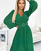 sukienki maxi damskie 414-3 KLARA plisowana sukienka z paskiem i dekoltem - JASNA ZIELEŃ 2