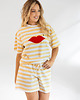 t-shirt damskie Bluzka Joy Usta Szerokie Paski Banan 4