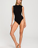 body damskie Body z półgolfem z dzianiny prążkowanej-czarne(M-697) 2