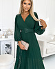 sukienki maxi damskie 414-1 KLARA plisowana sukienka z paskiem i dekoltem - ZIELEŃ BUTELKOWA 2