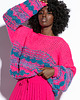 swetry damskie  Kolorowy sweter boho  F1820 różowy 3