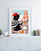grafiki i ilustracje PLAKAT z kotem, prezent dla kociary, kawa w Paryżu, bonjour 3