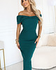 sukienki maxi damskie 644-1 Zmysłowa sukienka midi hiszpanka z kokardą na dekolcie - ZIELONA 1