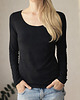 bluzki z długim rękawem damskie Czarna dopasowana długi rękaw szeroki dekolt 2