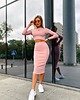 bluzki z długim rękawem damskie Prążkowana bluzka basic - róż 2