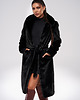 płaszcze damskie Czarny Długi Płaszcz Futrzany z Paskiem 5