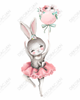naklejki ścienne do pokoju dziecka Królik baletnica z balonem naklejka na ścianę 1