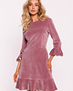 sukienki mini damskie Welurowa sukienka z falbankami - brudny róż(M-825) 2