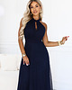 sukienki midi damskie 662-3 Elegancka sukienka wieczorowa maxi halter z tiulem i wiązaniem w talii 4