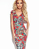 sukienki midi damskie 379-1 BOYKA Dopasowana sukienka z kopertowym dekoltem - CZERWONY boho r. S 2