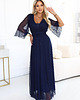 sukienki maxi damskie 654-7 Długa połyskująca sukienka plus size z dekoltem - granatowa 5