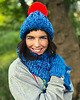 czapki damskie Czapka z wielkim pomponem MERINO 100% ,,Niebieskości" EUFORIA 2