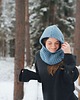 czapki damskie PUSZCZYK - Puchaty Kaptur Balaklava  Wełna Merino z Bawełna Baby Blue 1