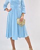 sukienki midi damskie Elegancka kotajlowa  sukienka  midi  błękitna draperia r 36-56 2