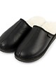 buty męskie Eleganckie kapcie skórzane czarne z białą wełną 4