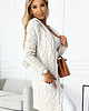 kardigany damskie 491-1 Kardigan - narzutka z kapturem i kieszonkami - WARKOCZ BEŻOWY 3