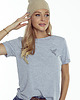 t-shirt damskie Koszulka T-shirt z haftem geometrycznego kolibra bawełniana szara 1