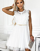 sukienki mini damskie 454-1 GRETA sukienka z koronką i złotym paskiem - BIAŁA 4