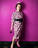 sukienki midi damskie KIMONO długie/ sukienka kopertowa w kwiaty różowa, autorski wzór 100%wiskoza 4