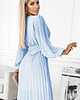 sukienki maxi damskie 414-10 KLARA plisowana sukienka z paskiem i dekoltem - BŁĘKITNA 4