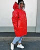 kurtki damskie Czerwona błyszcząca mega oversize ciepła długa kurtka płaszcz 4